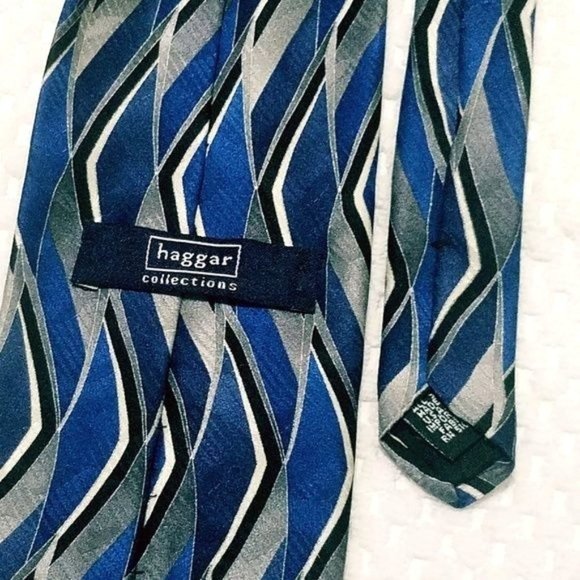 Mens Haggar Collections Blue Gray Swirl Abstract Silk Tie - Picture 2 of 2